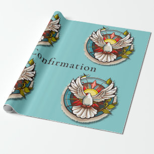 White Dove Teal Blue Confirmation Celebration  Wrapping Paper