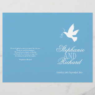 White dove with blue ribbons Wedding Programme