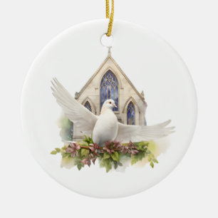 White Dove with Church Ceramic Ornament