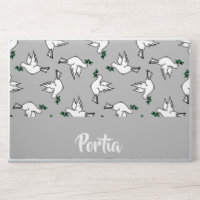 White dove with green leaves on gray HP laptop skin