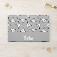 White dove with green leaves on gray HP laptop skin