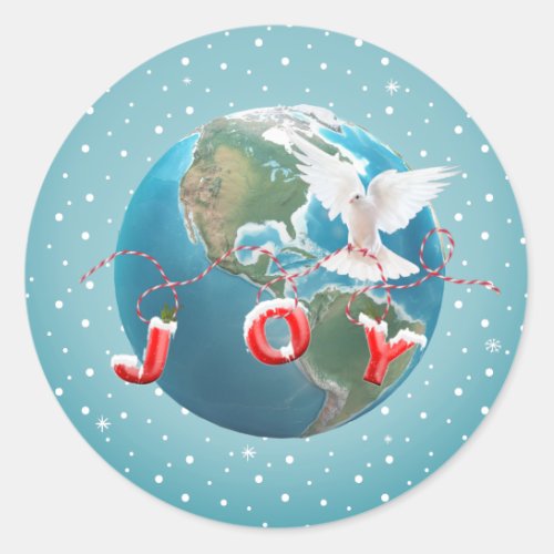White Dove With JOY Text Classic Round Sticker