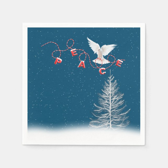 White Dove With Peace Christmas Ornament Napkins (Front)