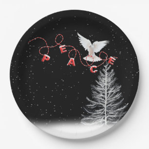 White Dove With Peace Christmas Ornament Paper Plates