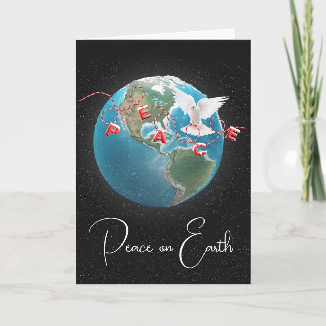 White Dove With PEACE On Earth Holiday Card (Front)