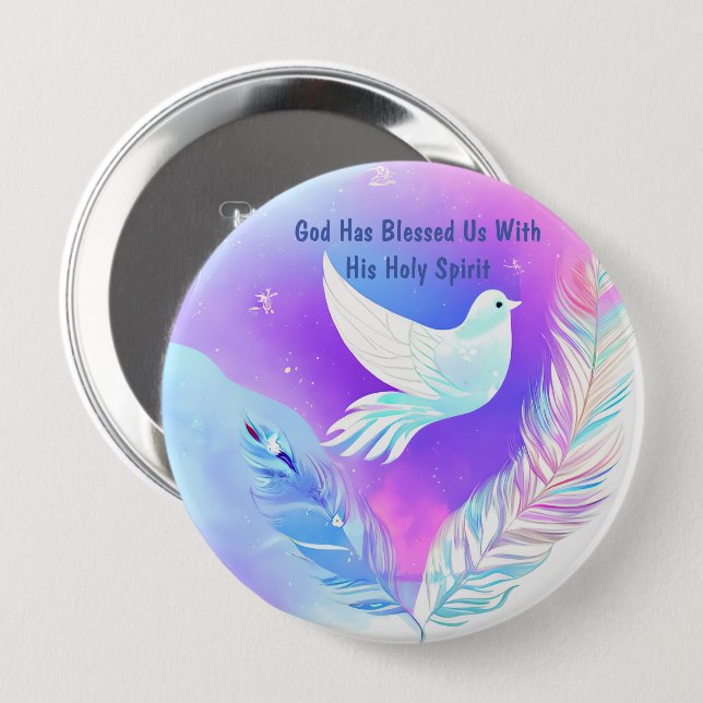 White Dove with Pink and Blue Feathers Button (Front & Back)