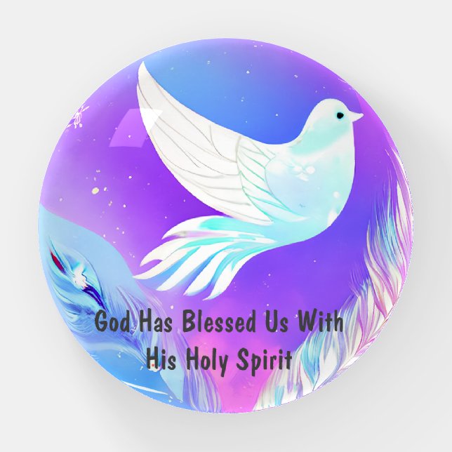 White Dove with Pink and Blue Feathers Paperweight (Front)