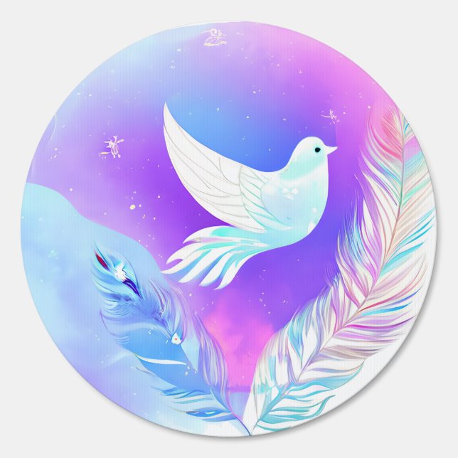 White Dove with Pink and Blue Feathers Sign (Front)
