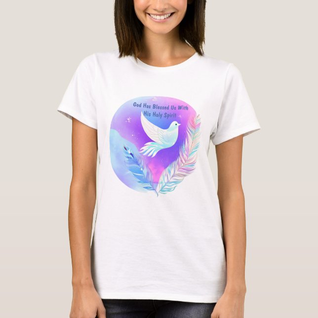 White Dove with Pink and Blue Feathers T-Shirt (Front)
