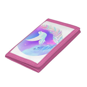 White Dove with Pink and Blue Feathers Trifold Wallet