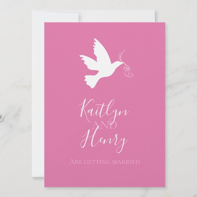White dove with pink ribbons invitation (Front)
