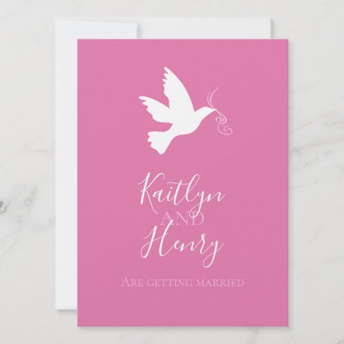 White dove with pink ribbons invitation