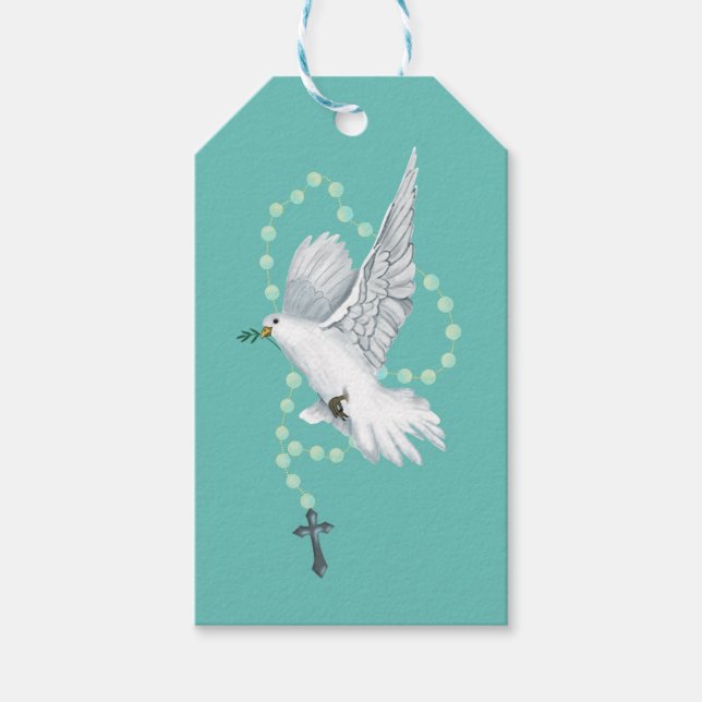 White Dove with Rosary Gift Tags (Front)
