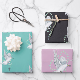 White Dove with Rosary Wrapping Paper Sheets