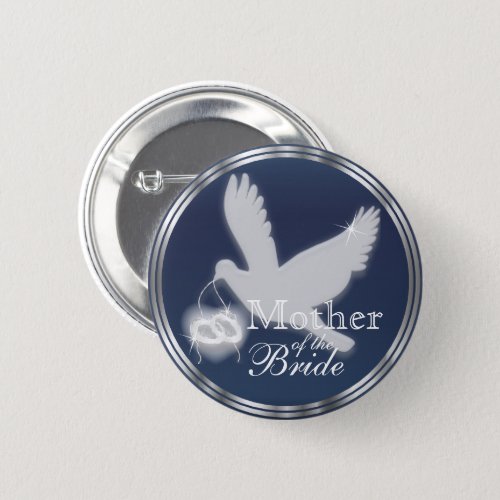 White Dove with Wedding Rings on Dark Blue Button