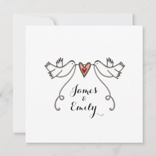 White Doves and Love Heart Wedding Invitation