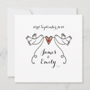 White Doves and Love Heart Wedding Invitation