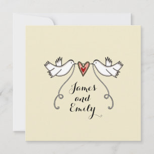 White Doves and Love Heart Wedding Invitation