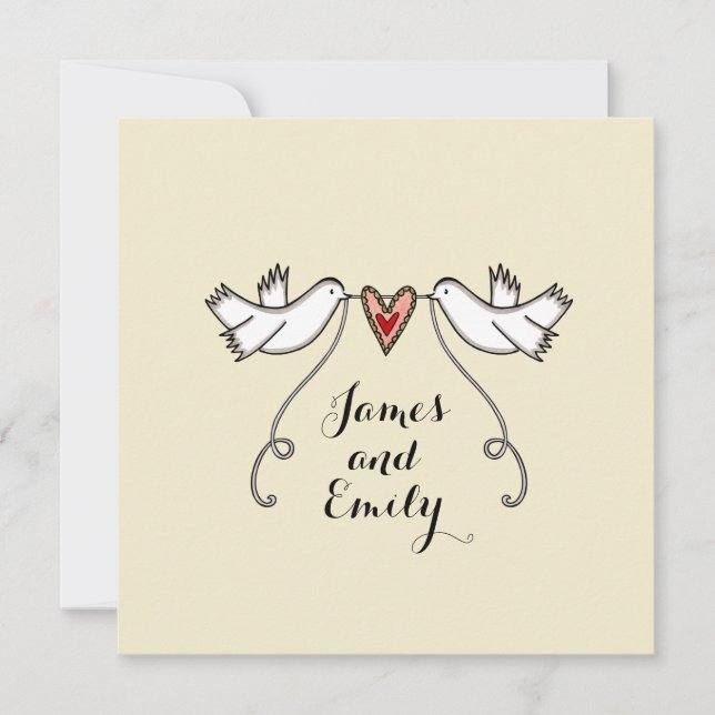 White Doves and Love Heart Wedding Invitation (Front)