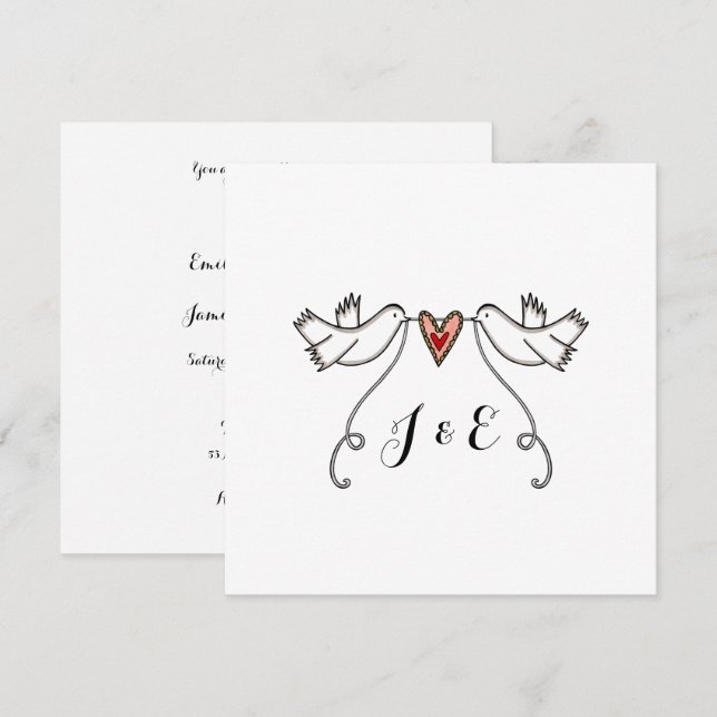 White Doves and Love Heart Wedding Invitation (Front/Back)
