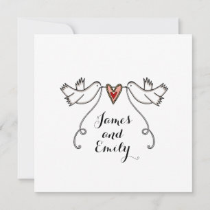 White Doves and Love Heart Wedding Invitation