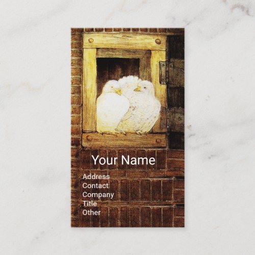 WHITE DOVES AT FARM WINDOW Yellow Brown Business Card