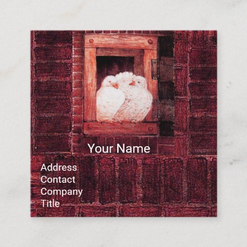 WHITE DOVES AT RED FARM WINDOW SQUARE BUSINESS CARD