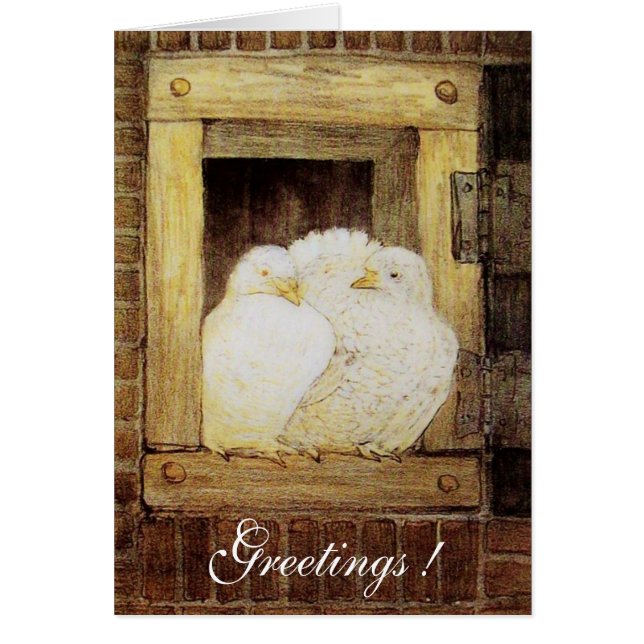 WHITE DOVES AT THE WINDOW, antique brown yellow (Front)