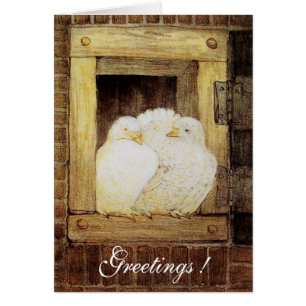WHITE DOVES AT THE WINDOW, antique brown yellow Cards