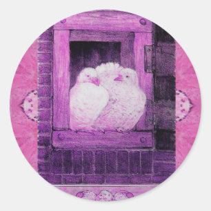 WHITE DOVES AT THE WINDOW black and white Classic Round Sticker