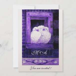 WHITE DOVES AT THE WINDOW monogram, champagne Invitation