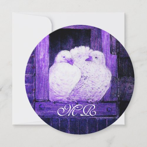 WHITE DOVES AT THE WINDOW MONOGRAM Circle Invitation