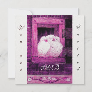 WHITE DOVES AT THE WINDOW monogram ice metallic Invitation