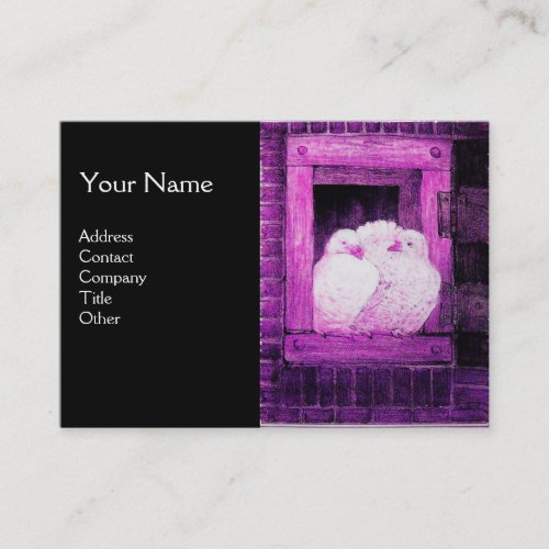 WHITE DOVES AT THE WINDOWmonogram purple black Business Card