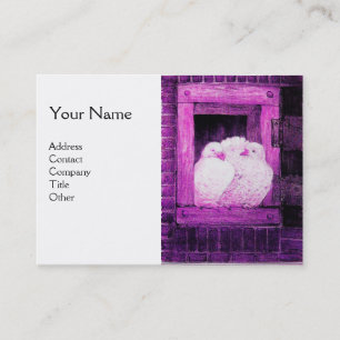 WHITE DOVES AT THE WINDOW,monogram purple pink Business Card
