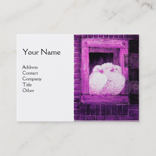 WHITE DOVES AT THE WINDOWmonogram purple pink Business Card