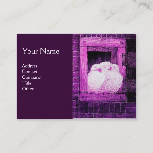 WHITE DOVES AT THE WINDOWmonogram purple pink Business Card