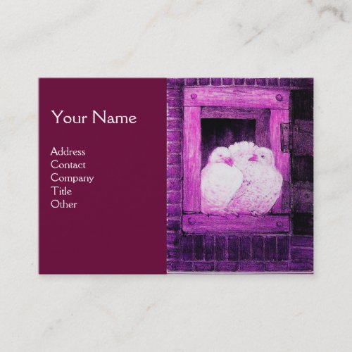 WHITE DOVES AT THE WINDOWmonogram purple red Business Card