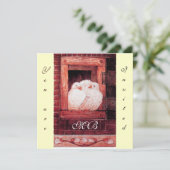 WHITE DOVES AT THE WINDOW monogram ,red ,cream Invitation (Standing Front)