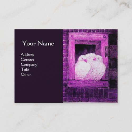 WHITE DOVES AT THE WINDOW Purple Monogram Business Card
