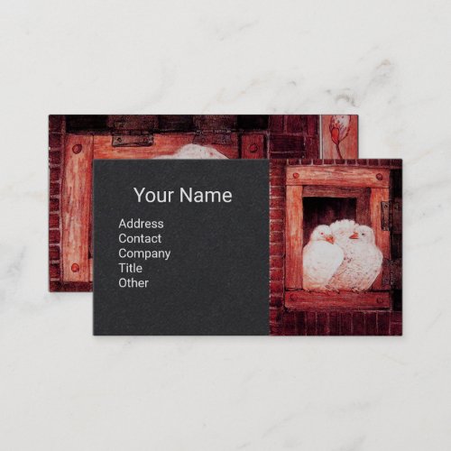 WHITE DOVES AT WINDOWMonogram Red Black Paper Business Card