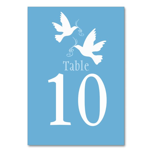 White doves bird wedding blue event table number (Back)