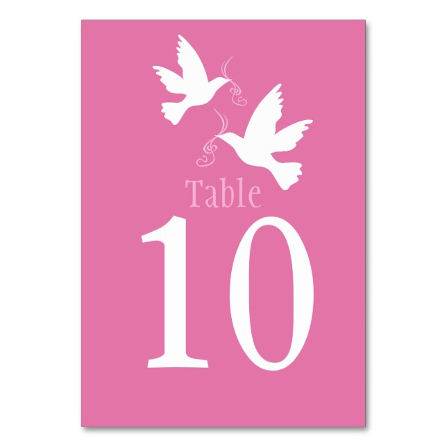 White doves bird wedding pink event table number (Back)
