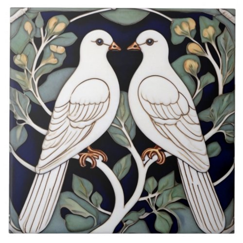 White Doves Birds Art Nouveau Dove Bird Art Deco Ceramic Tile