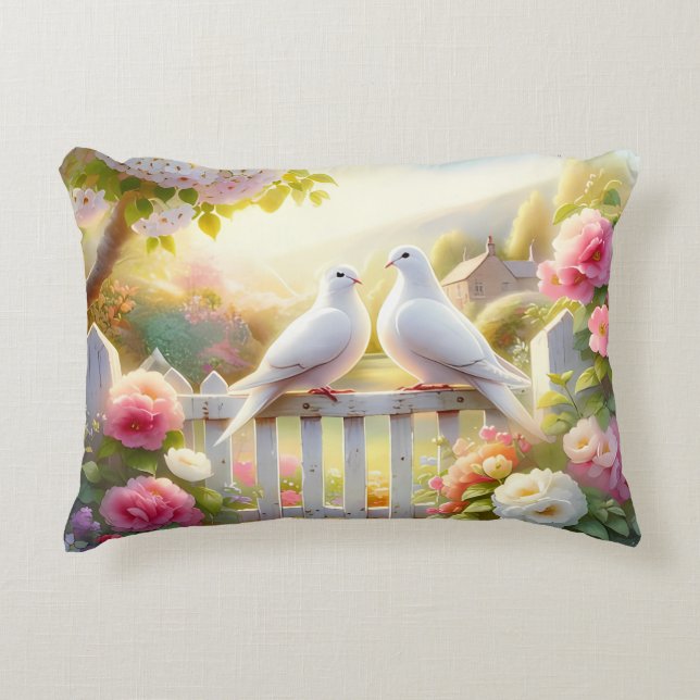 White Doves Cottage Garden Accent Pillow (Front)