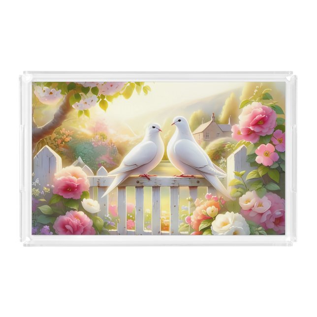 White Doves Cottage Garden Acrylic Tray (Front)
