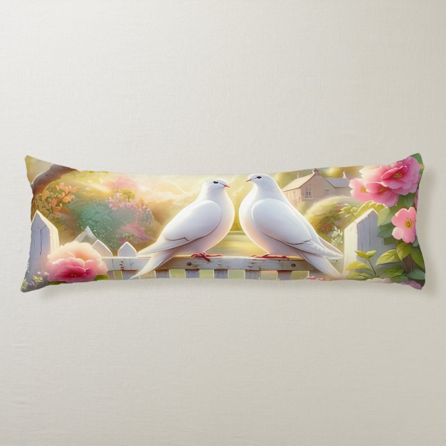 White Doves Cottage Garden Body Pillow (Front)