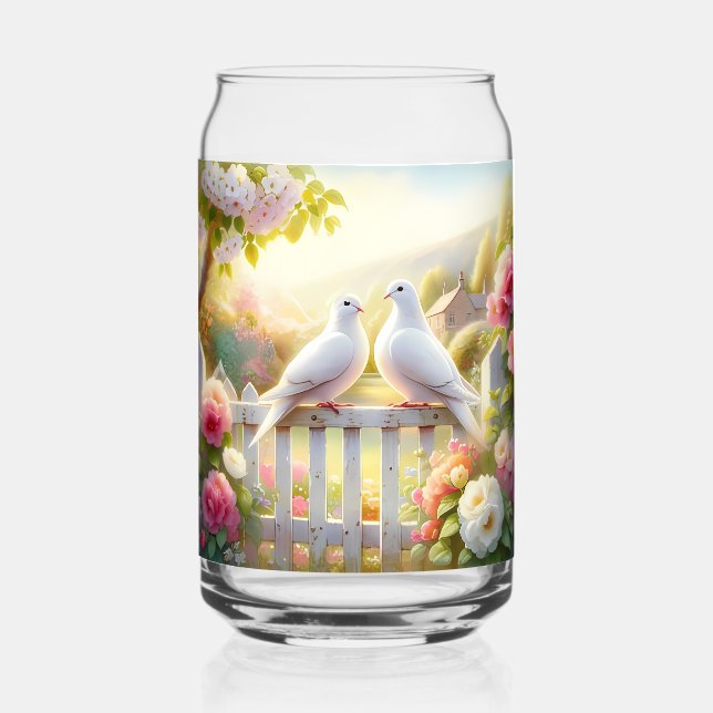 White Doves Cottage Garden Can Glass (Front)