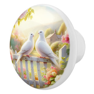 White Doves Cottage Garden Ceramic Knob
