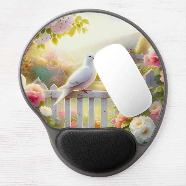 White Doves Cottage Garden Gel Mouse Pad (Left Side)